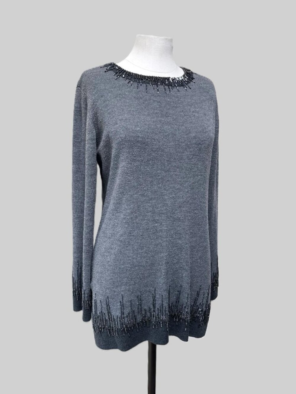 Colette Mordo for Sadimara Gray Merino Wool Beaded Sweater M